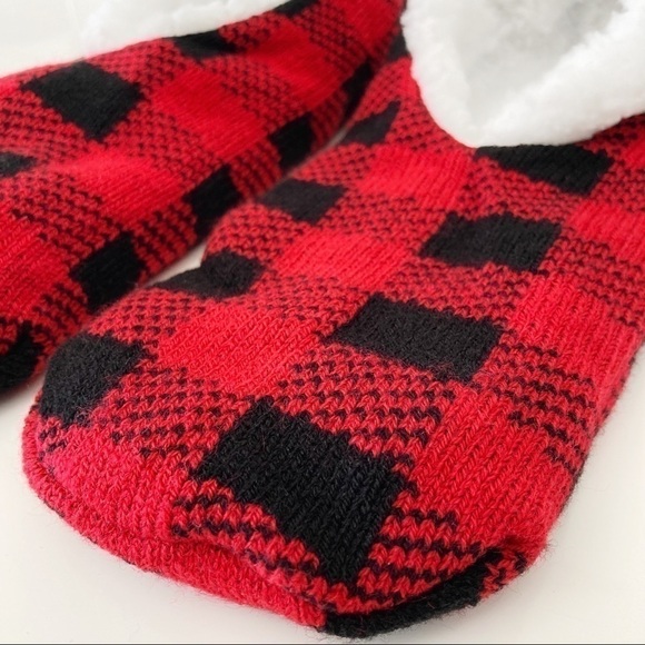 Lumberjack Red Plaid Sherpa Lined Novelty Unisex Slipper Socks Size 9/10 - Picture 3 of 10